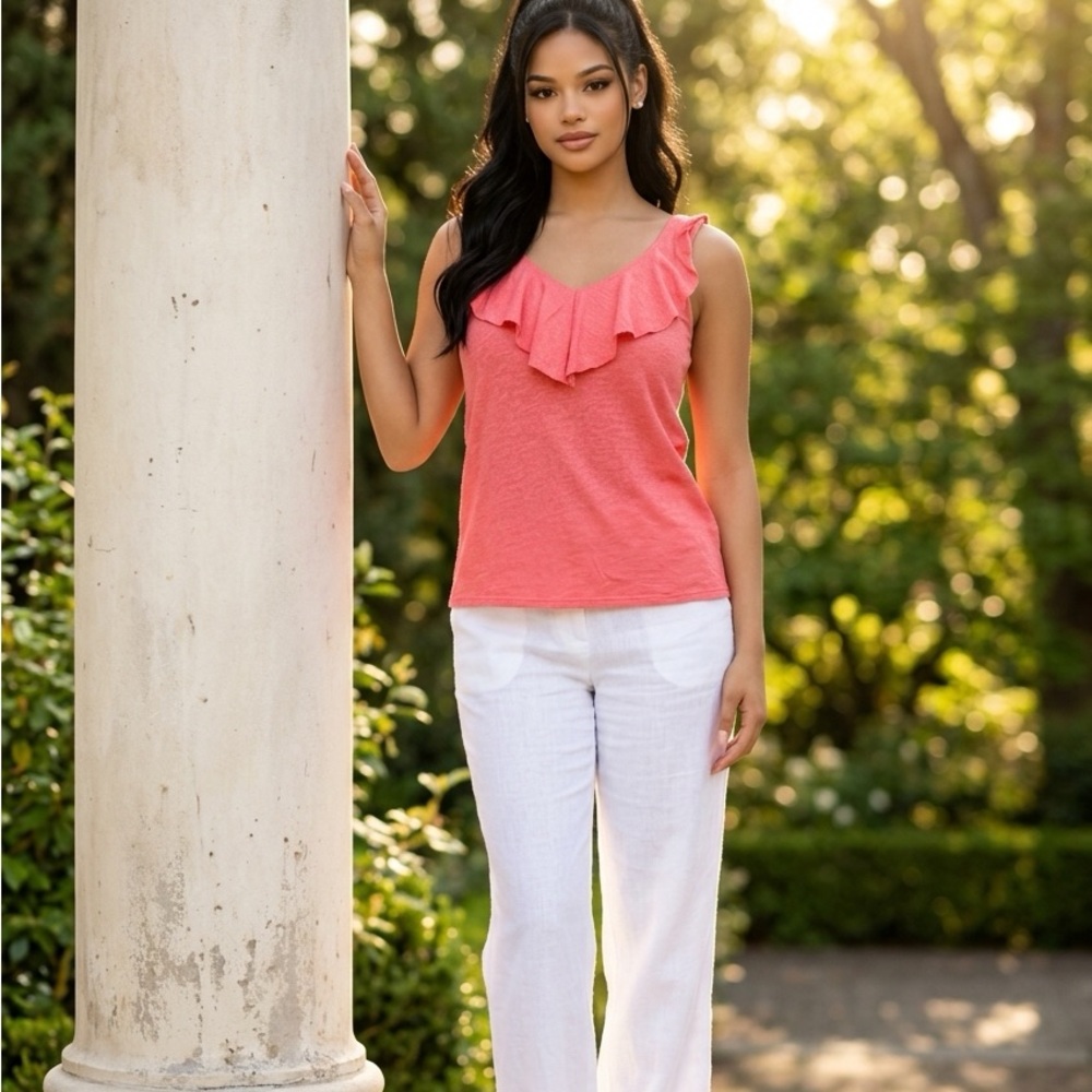 Lilly Pulitzer Coral Ruffle V-Neck Tank Top